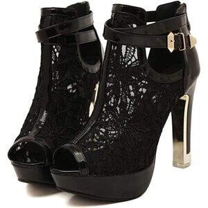 ✨ Getmorebeauty Ankle Boots Women Black Leather Pretty Open Toes High Heel Boot